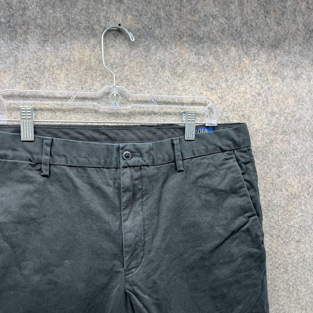 Ralph Lauren Pants Men 35x30 Black Chino Flat Front Stretch Slim Fit Trousers - Picture 6 of 12